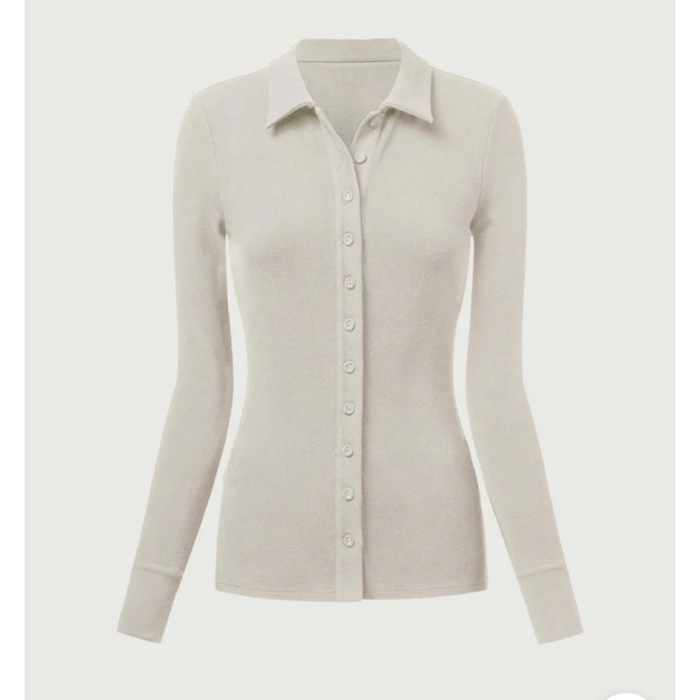 OGL Cream Button-Down Knit Long Sleeve Shirt